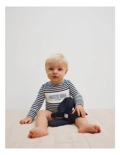 Organically Grown Cotton Long Sleeve Heritage Bodysuit in Navy