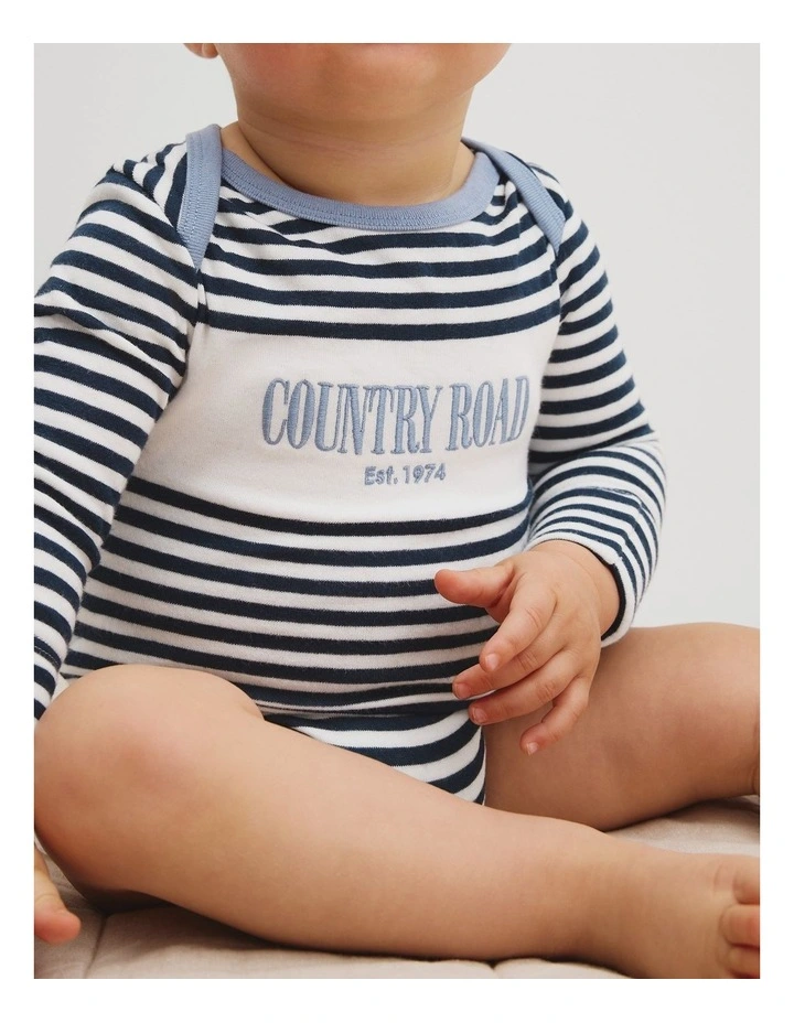 Organically Grown Cotton Long Sleeve Heritage Bodysuit in Navy image 2