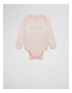 Organically Grown Cotton Long Sleeve Heritage Bodysuit in Mineral Pink