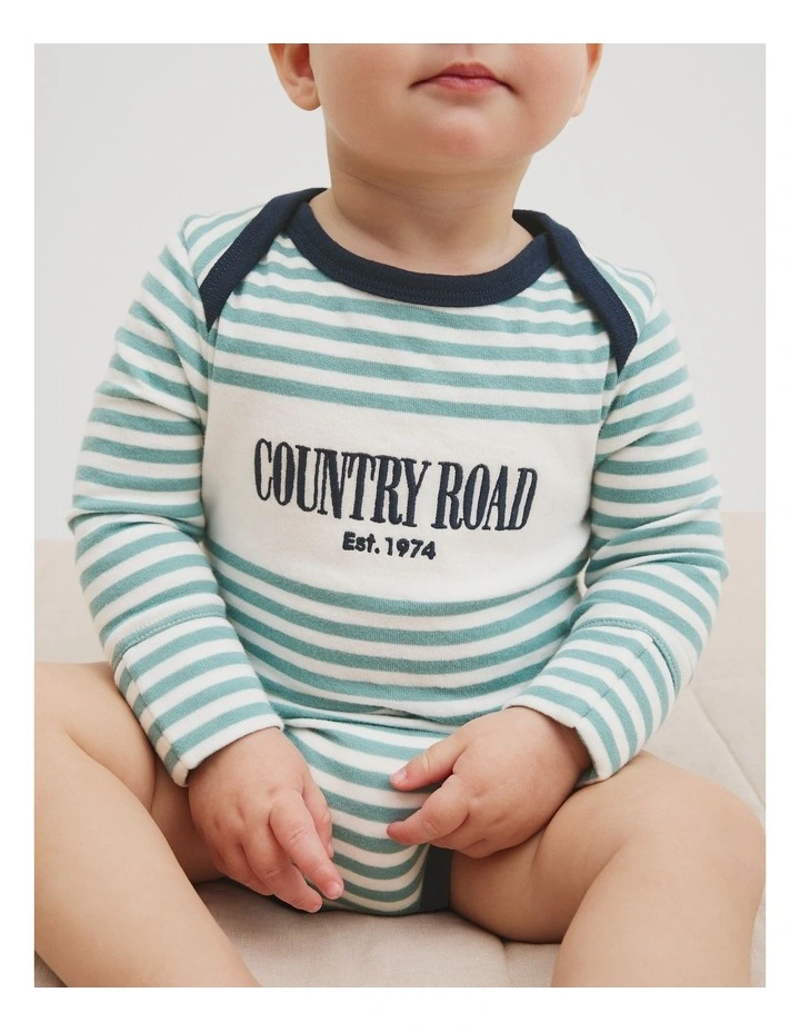 Organically Grown Cotton Long Sleeve Heritage Bodysuit in Blue Gum image 2