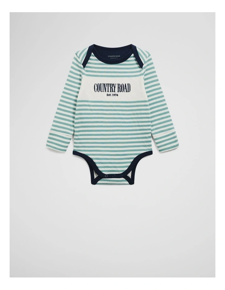 Organically Grown Cotton Long Sleeve Heritage Bodysuit in Blue Gum image 3