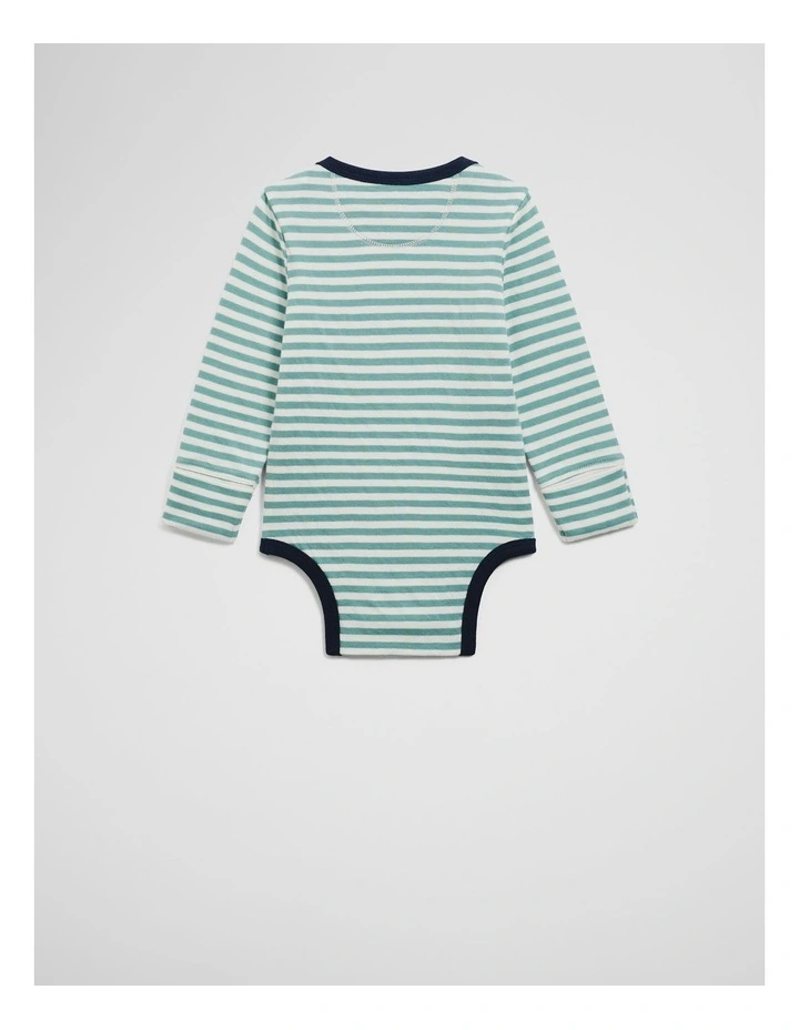 Organically Grown Cotton Long Sleeve Heritage Bodysuit in Blue Gum image 4