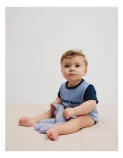 Organically Grown Cotton Stripe Logo T-shirt Bodysuit in Slate Blue