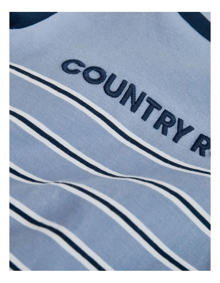 Organically Grown Cotton Stripe Logo T-shirt Bodysuit in Slate Blue image 5