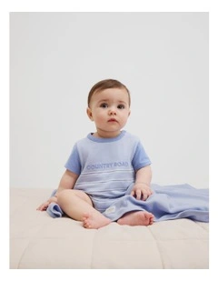 Organically Grown Cotton Stripe Logo T-shirt Bodysuit in Bluebell
