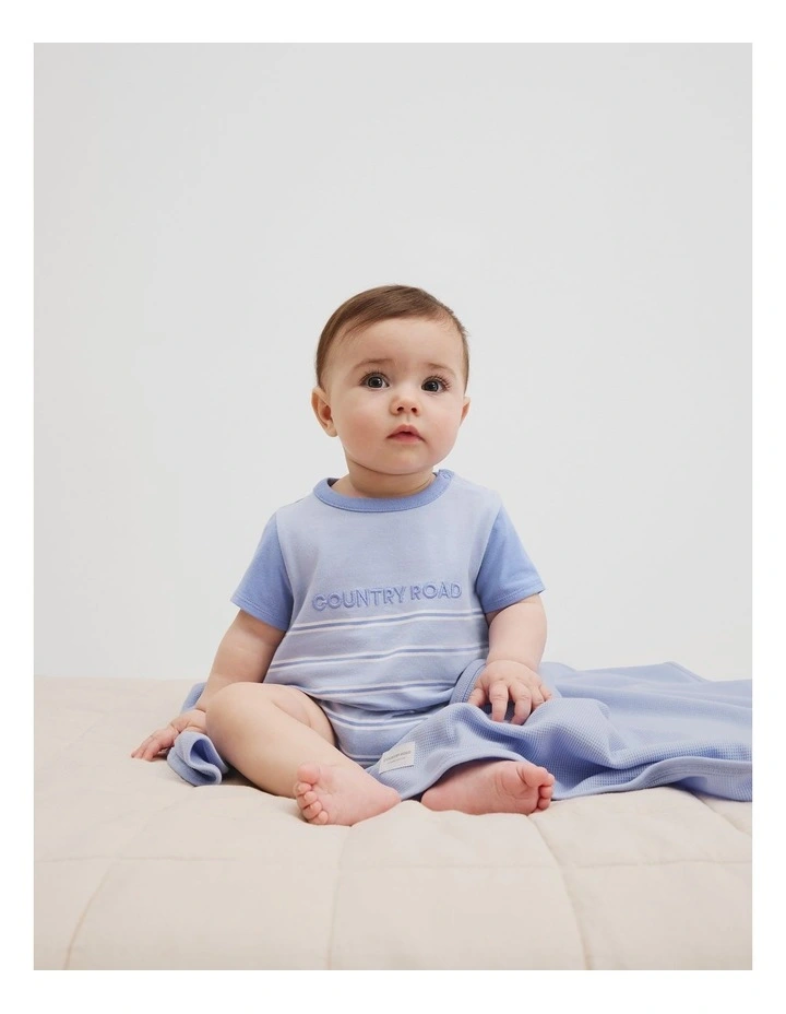Organically Grown Cotton Stripe Logo T-shirt Bodysuit in Bluebell image 1