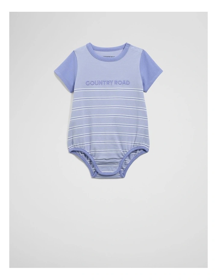 Organically Grown Cotton Stripe Logo T-shirt Bodysuit in Bluebell image 3
