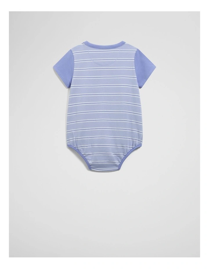 Organically Grown Cotton Stripe Logo T-shirt Bodysuit in Bluebell image 4