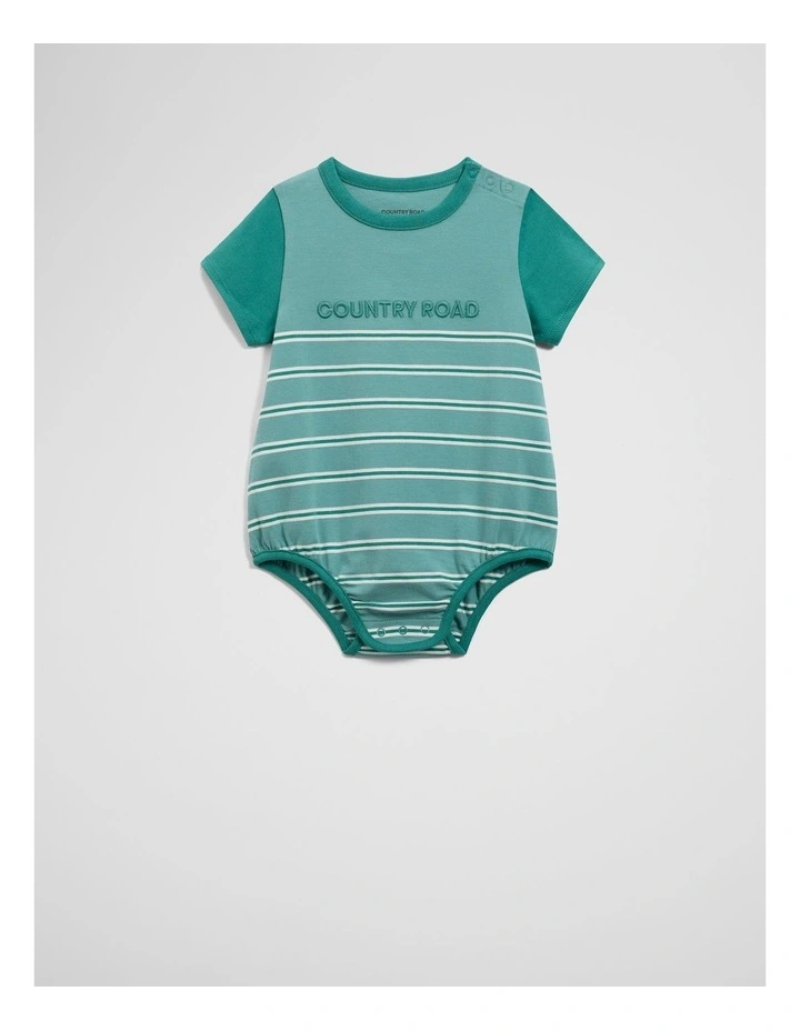 Organically Grown Cotton Stripe Logo T-shirt Bodysuit in Blue Gum image 3