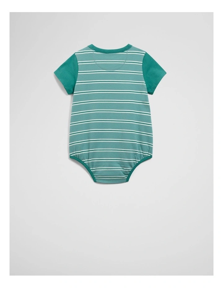 Organically Grown Cotton Stripe Logo T-shirt Bodysuit in Blue Gum image 4