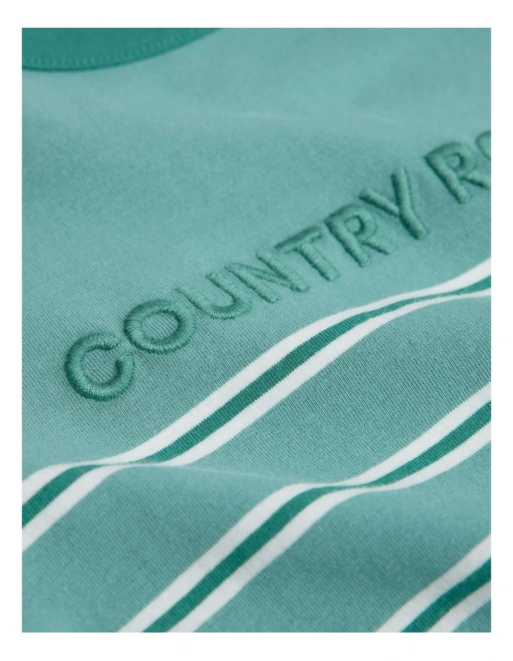 Organically Grown Cotton Stripe Logo T-shirt Bodysuit in Blue Gum image 5