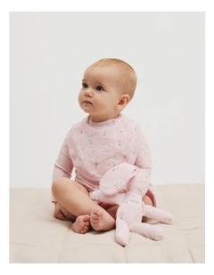 Organically Grown Cotton Lamb Print Long Sleeve Bodysuit in Mineral Pink