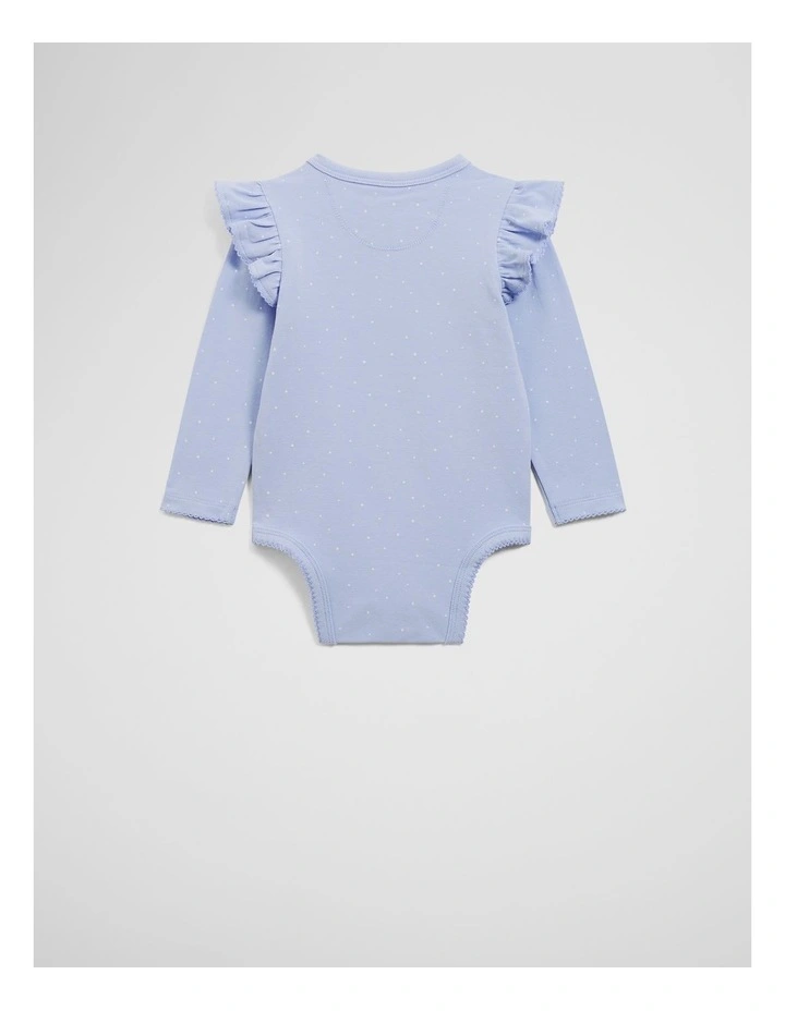 Frill Long Sleeve Logo Bodysuit in Bluebell Spot image 2