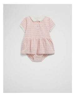 Organically Grown Cotton Polo Romper Dress in Blush Pink