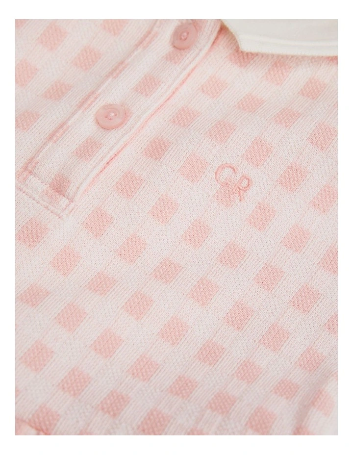 Organically Grown Cotton Polo Romper Dress in Blush Pink image 2