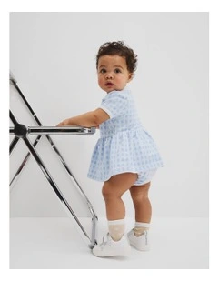 Organically Grown Cotton Polo Romper Dress in Bluebell