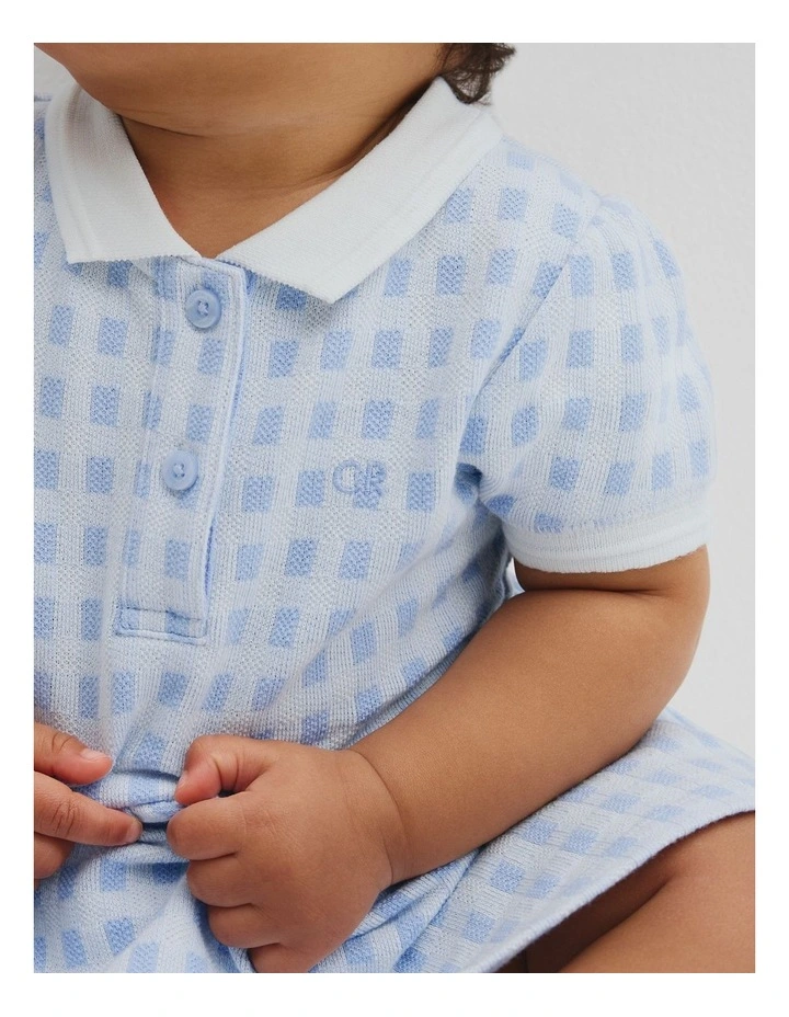 Organically Grown Cotton Polo Romper Dress in Bluebell image 2