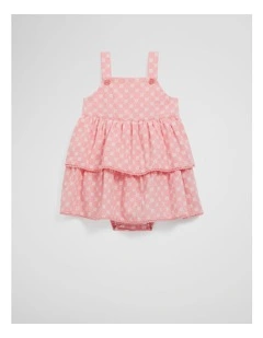 Organically Grown Cotton Tiered Romper Dress in Blush Pink