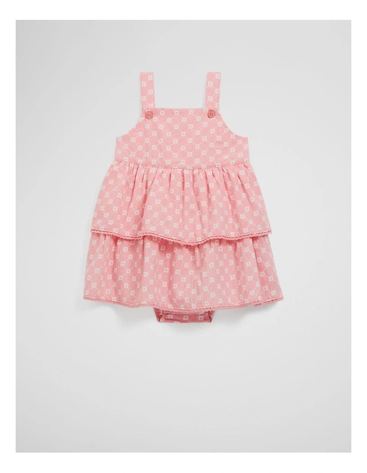 Organically Grown Cotton Tiered Romper Dress in Blush Pink image 1