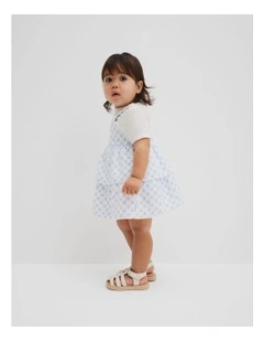 Organically Grown Cotton Tiered Romper Dress in Bluebell