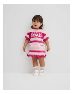 Organically Grown Cotton T-shirt Logo Dress in Pink Multi