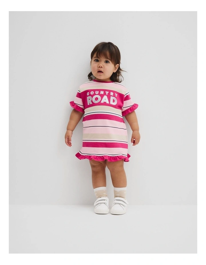 Organically Grown Cotton T-shirt Logo Dress in Pink Multi image 1