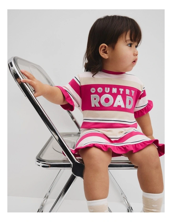 Organically Grown Cotton T-shirt Logo Dress in Pink Multi image 2