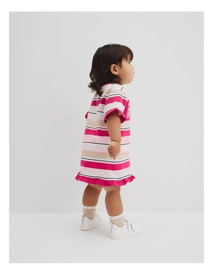 Organically Grown Cotton T-shirt Logo Dress in Pink Multi image 3