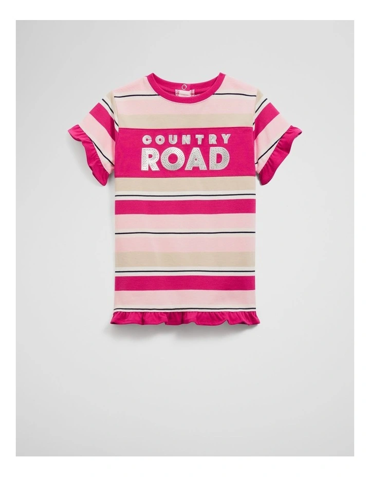 Organically Grown Cotton T-shirt Logo Dress in Pink Multi image 4