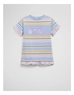 Organically Grown Cotton T-shirt Logo Dress in Bluebell Multi