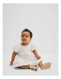 Organically Grown Cotton Embroidered Floral Dress in Marshmallow