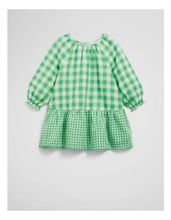 Gingham Long Sleeve Mini Dress in Jade Green