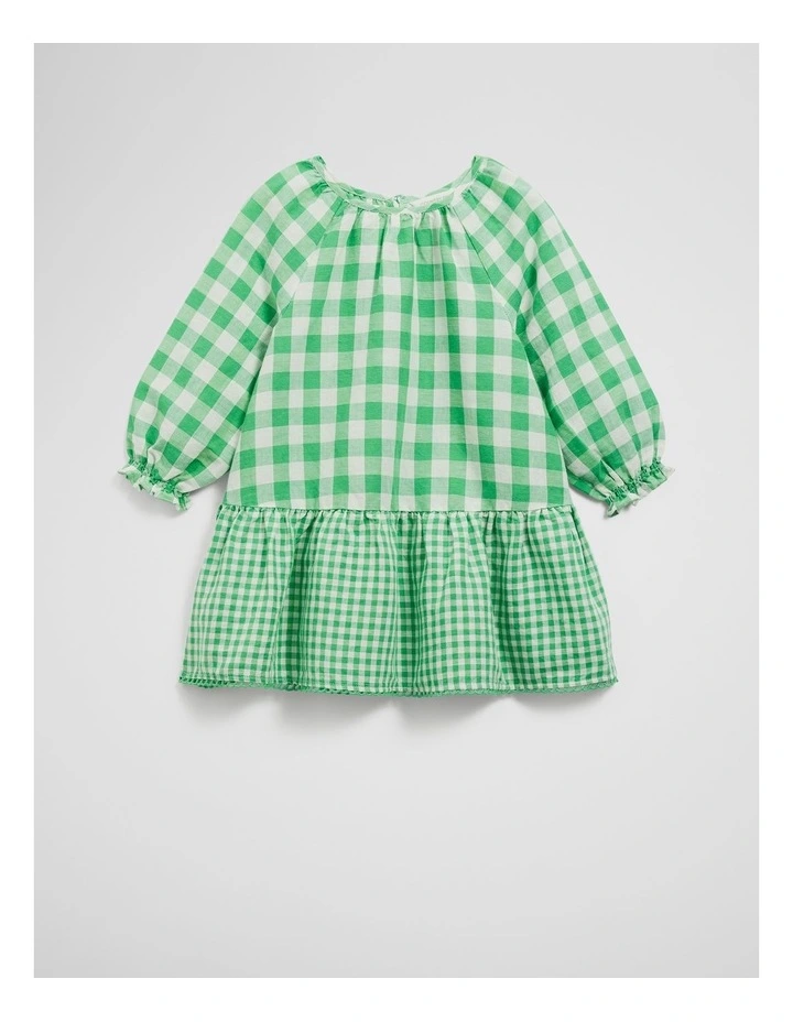 Gingham Long Sleeve Mini Dress in Jade Green image 1