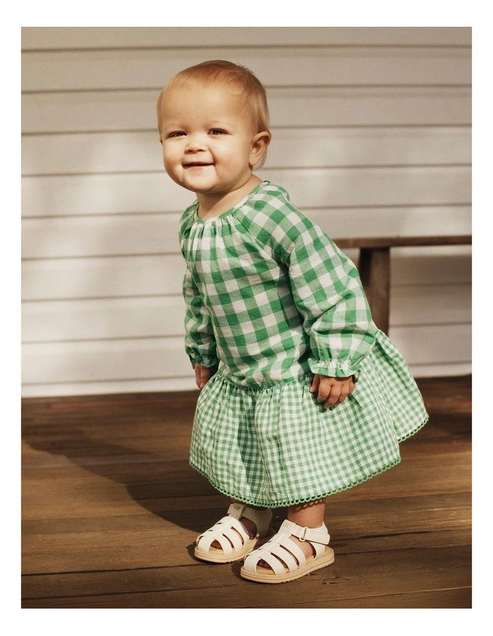 Gingham Long Sleeve Mini Dress in Jade Green image 2