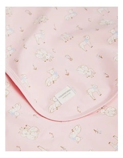 Organically Grown Cotton Lamb Print Blanket in Mineral Pink