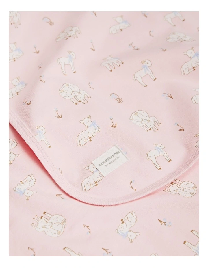 Organically Grown Cotton Lamb Print Blanket in Mineral Pink image 1