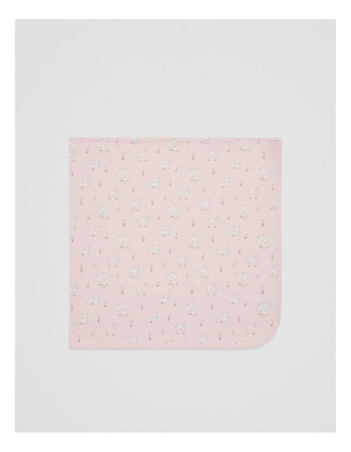 Organically Grown Cotton Lamb Print Blanket in Mineral Pink image 2