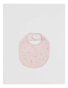 Lamb Print Bib in Mineral Pink
