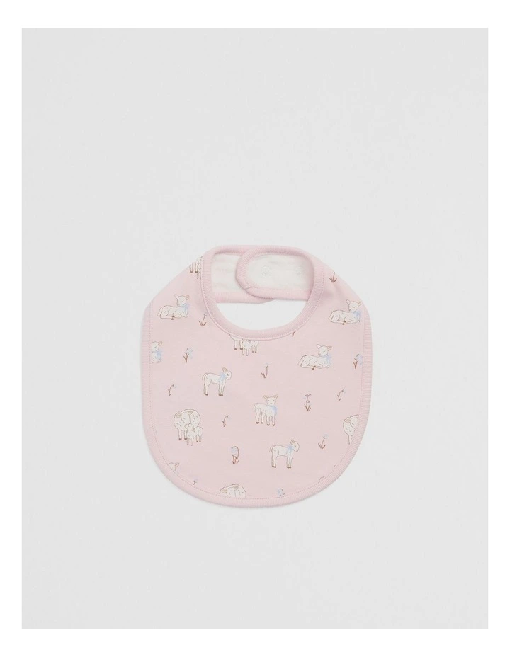 Lamb Print Bib in Mineral Pink image 1