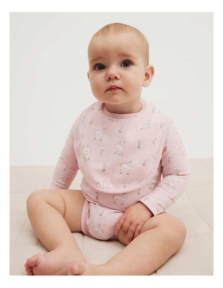 Lamb Print Bib in Mineral Pink image 2