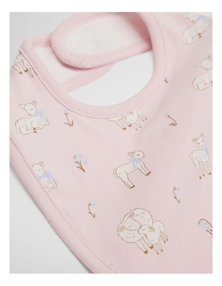 Lamb Print Bib in Mineral Pink image 3