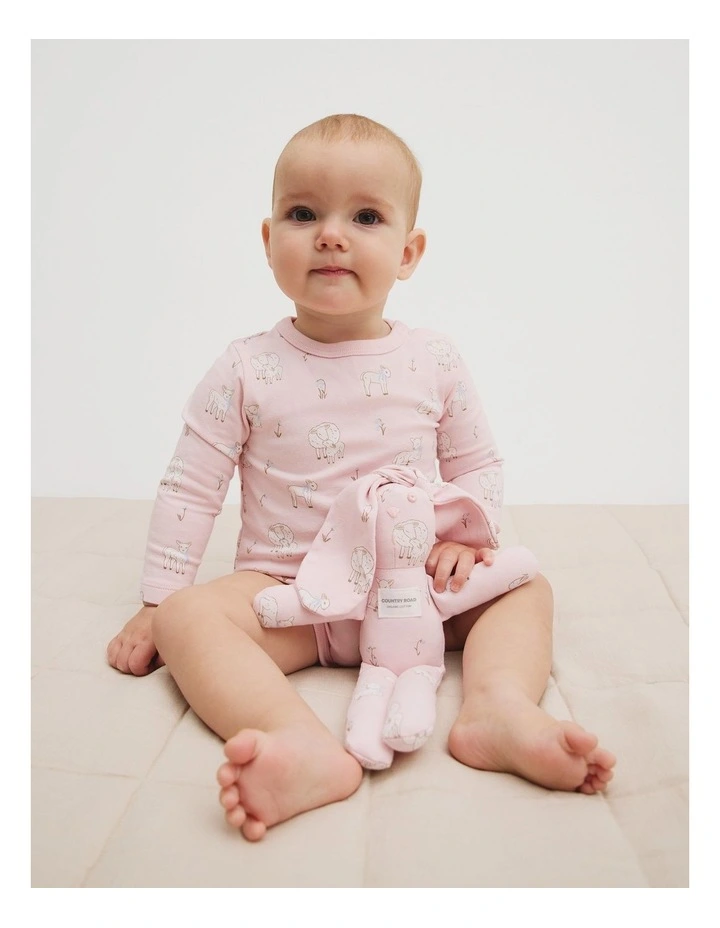 Organically Grown Cotton Lamb Print Bunny in Mineral Pink image 2