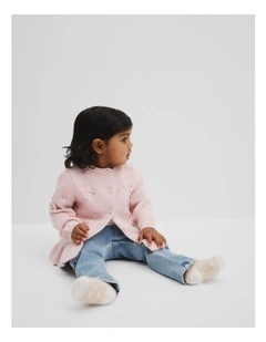 Floral Embroidered Cardigan in Mineral Pink