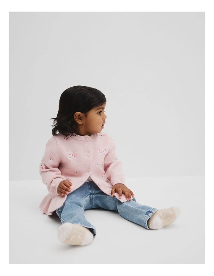 Floral Embroidered Cardigan in Mineral Pink image 1