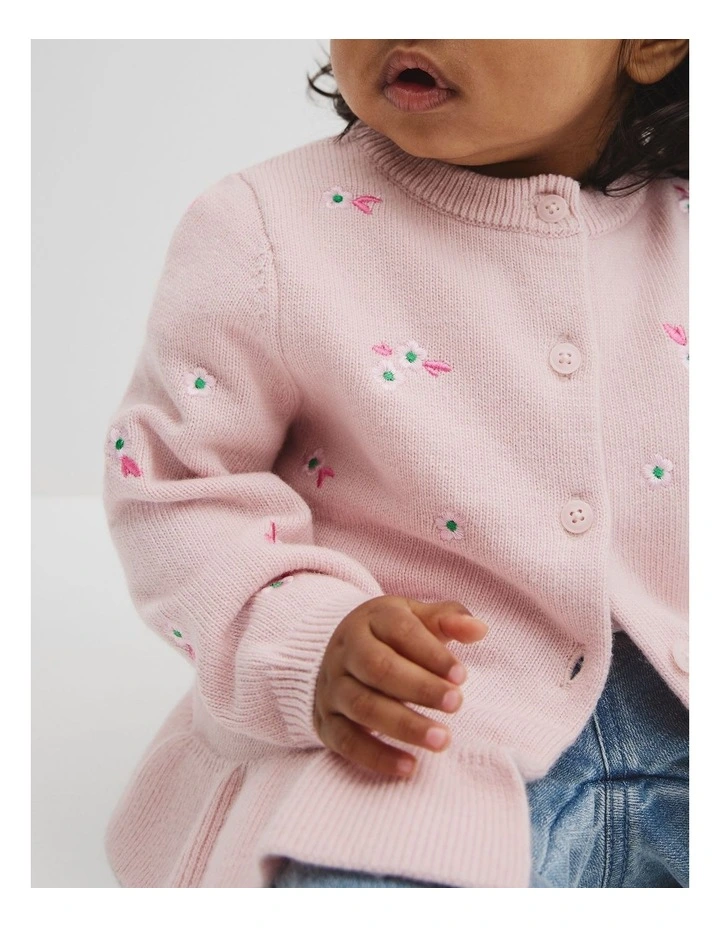 Floral Embroidered Cardigan in Mineral Pink image 2