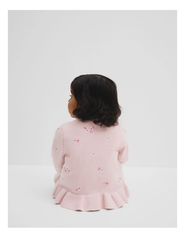 Floral Embroidered Cardigan in Mineral Pink image 3