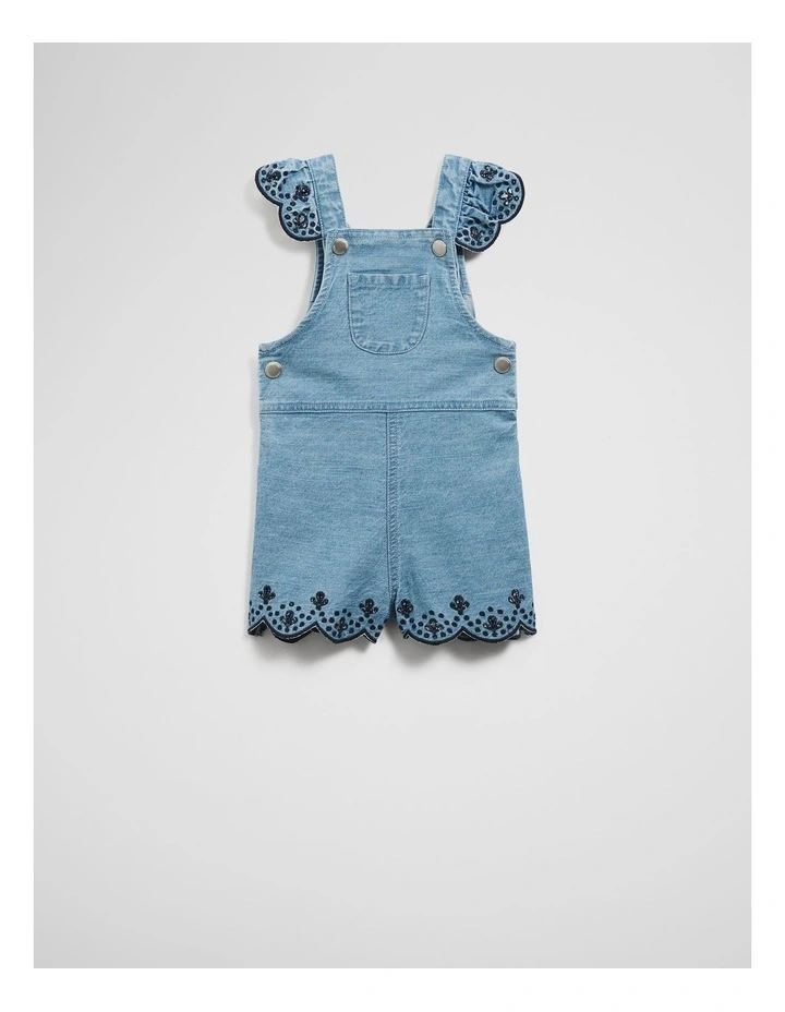 Organically Grown Cotton Denim Broderie Overall in Mid Blue Denim image 1