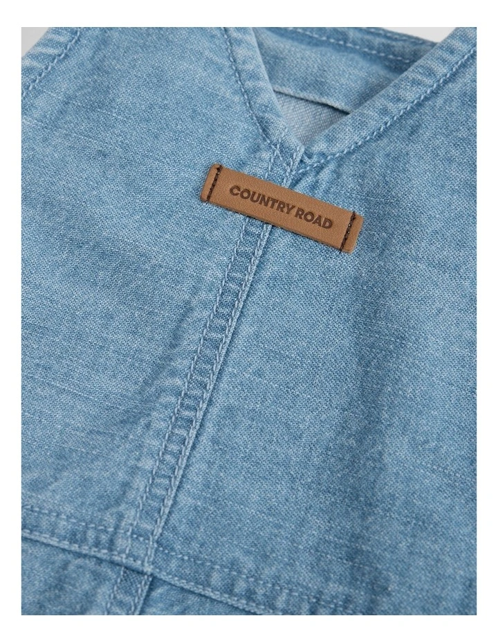 Organically Grown Cotton Denim Broderie Overall in Mid Blue Denim image 2