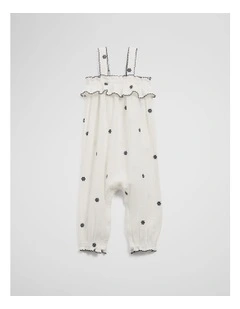 Crinkle Embroidered Romper in Marshmallow