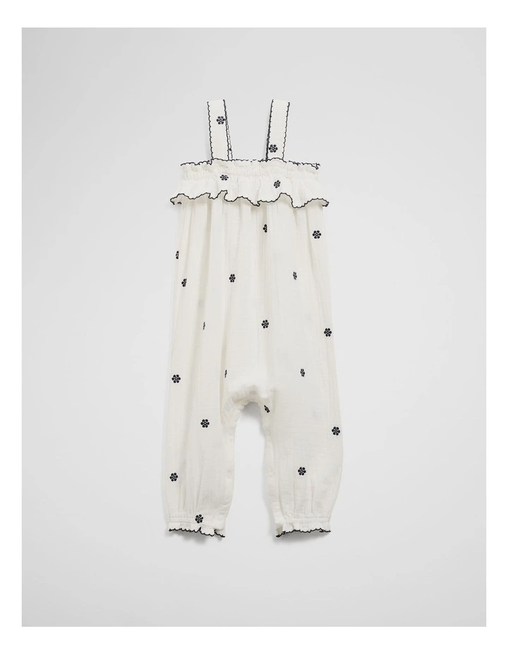 Crinkle Embroidered Romper in Marshmallow image 1
